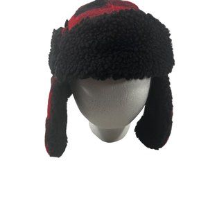Cat And Jack Boy's One Size Trapper Hat Winter Buffalo Plaid Black Red New